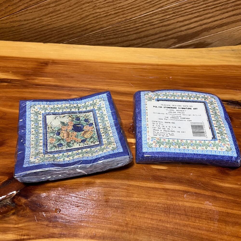 Polish Stoneware Signature‎ Art Napkins 2 Packs Floral Bouquet Janina Palka NEW